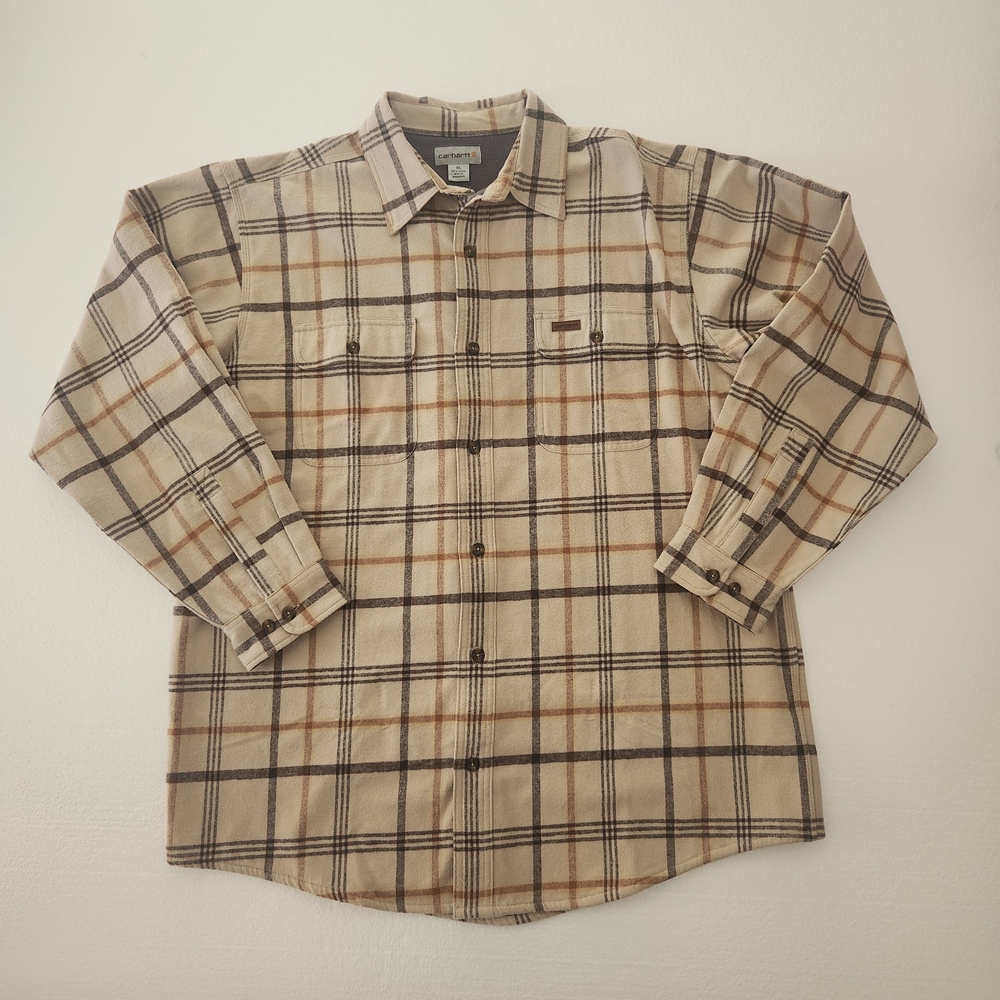 Carhartt XL Button-up Beige Plaid Men's Insulated Shacket
